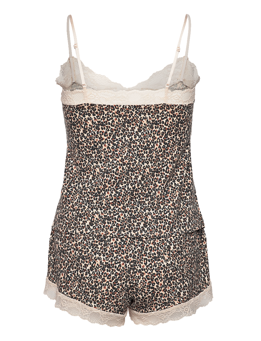 Hunkemöller - PJ CAMI SHORT VISCOSE LEOPARD - tapioca - 2