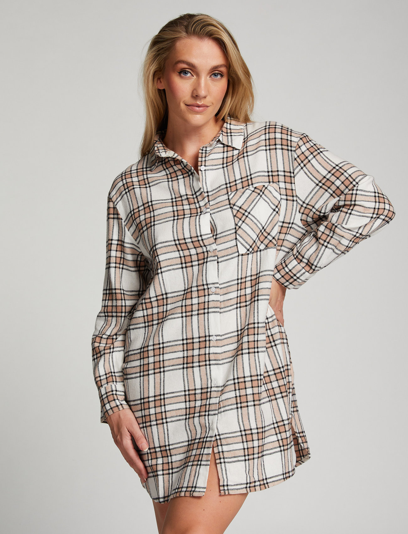 Hunkemöller - NS LS Boyfriend Twill Check - lowest prices - oatmeal melee - 1