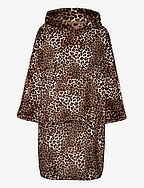 Poncho Flannel Fleece Leopard - OATMEAL MELEE
