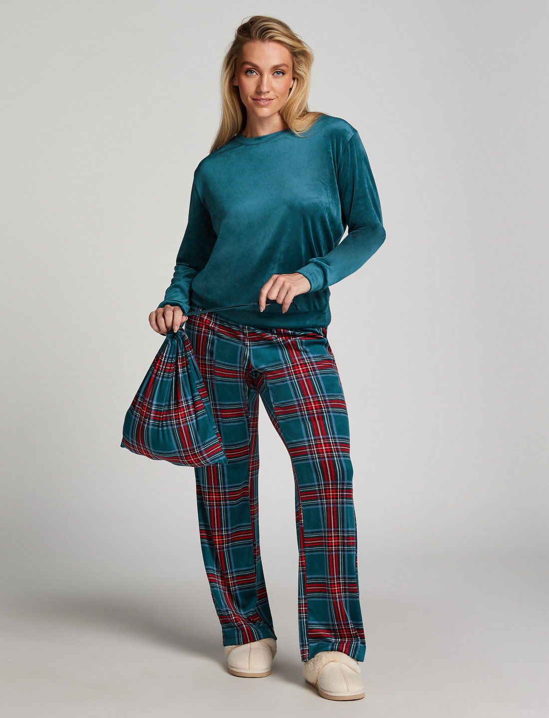 Hunkemoller Pj Set Velours Check Pyjamas Boozt