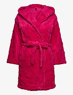 Robe Short Fleece Hood Hearts - BRIGHT ROSE