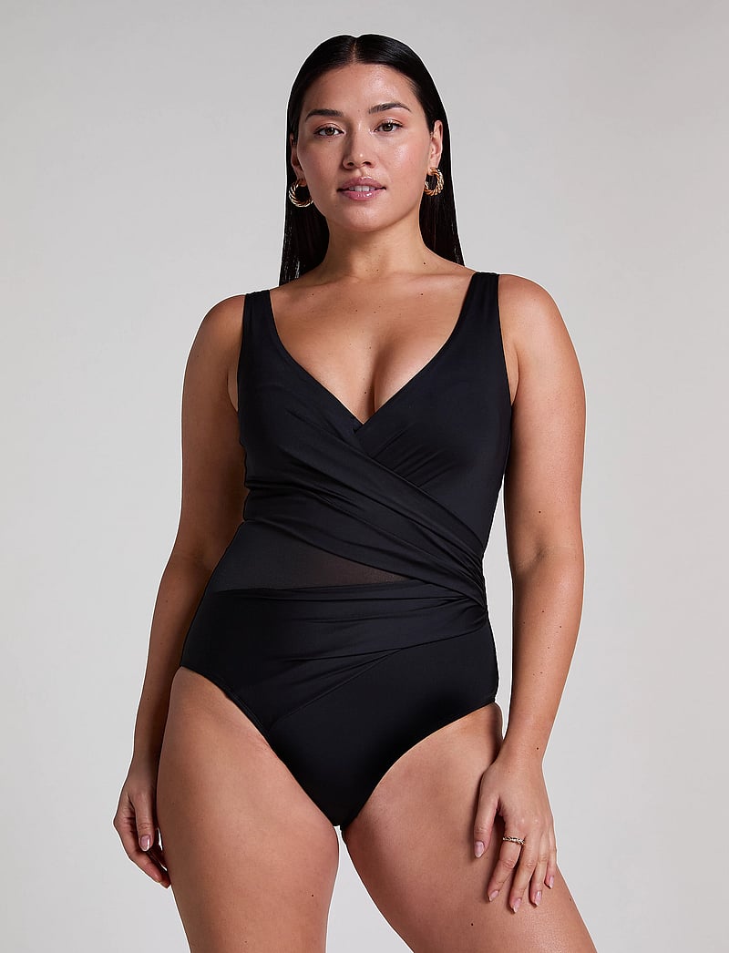 Hunkemöller - SHELL MESH SHAPING BS - badeanzüge - black - 0