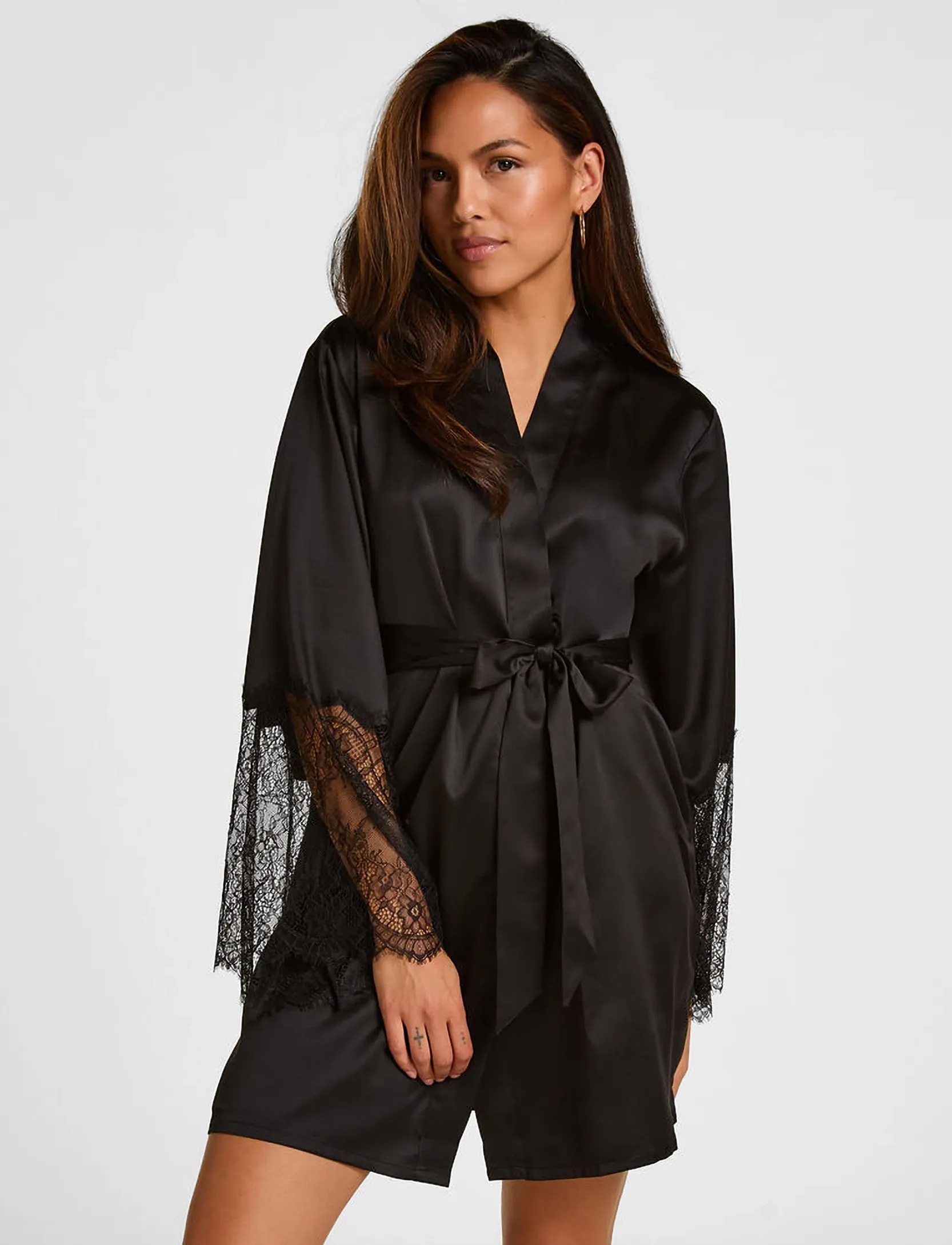 Hunkemöller Satin Kimono - Unterwäsche - CAVIAR / black