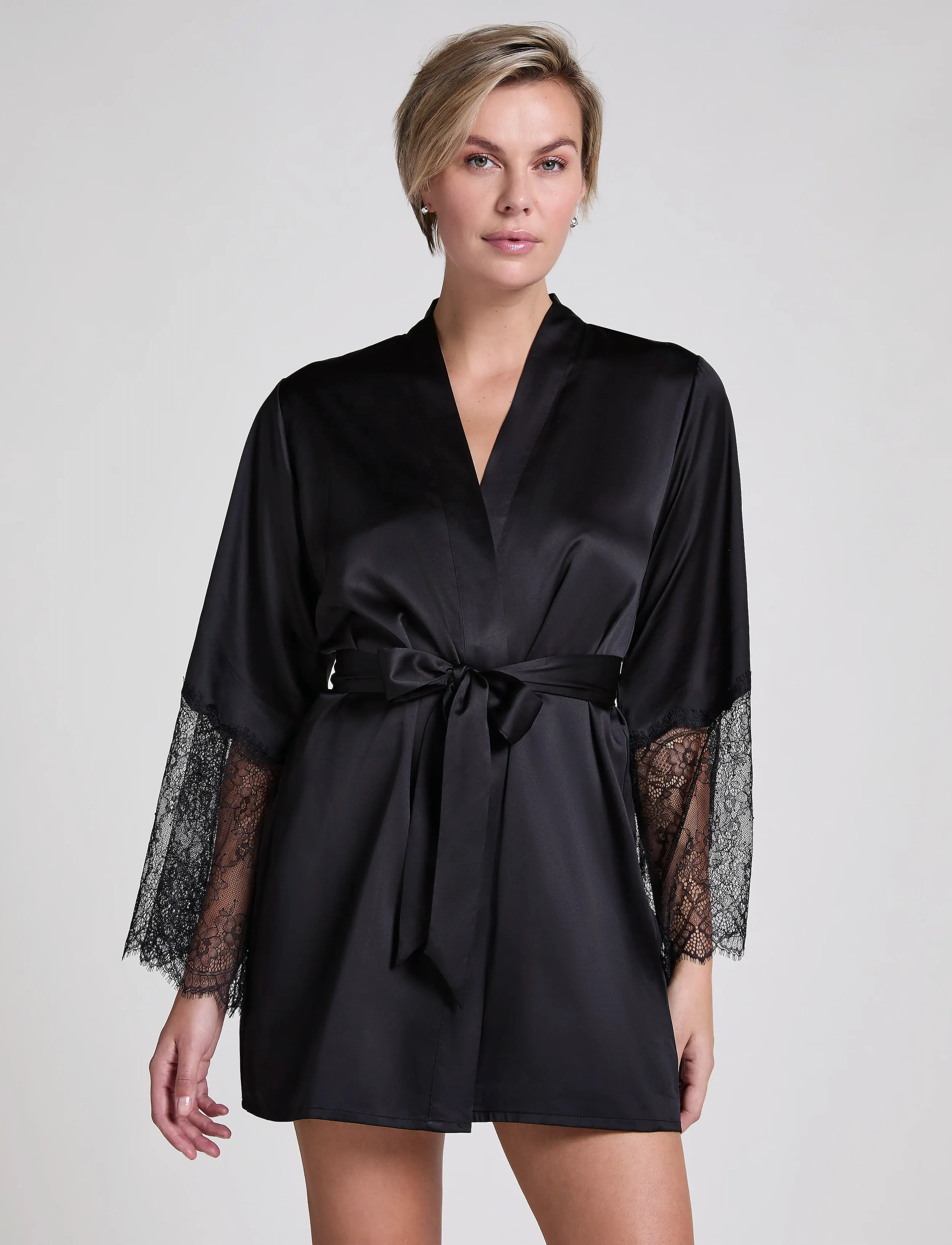 Hunkemöller Satin Kimono - Nachtwäsche - CAVIAR / black