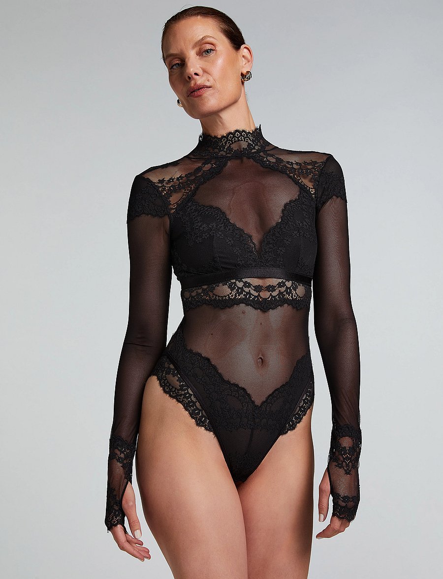 Hunkemöller - Daisy Ls Body - bodies & underkjoler - caviar - 0