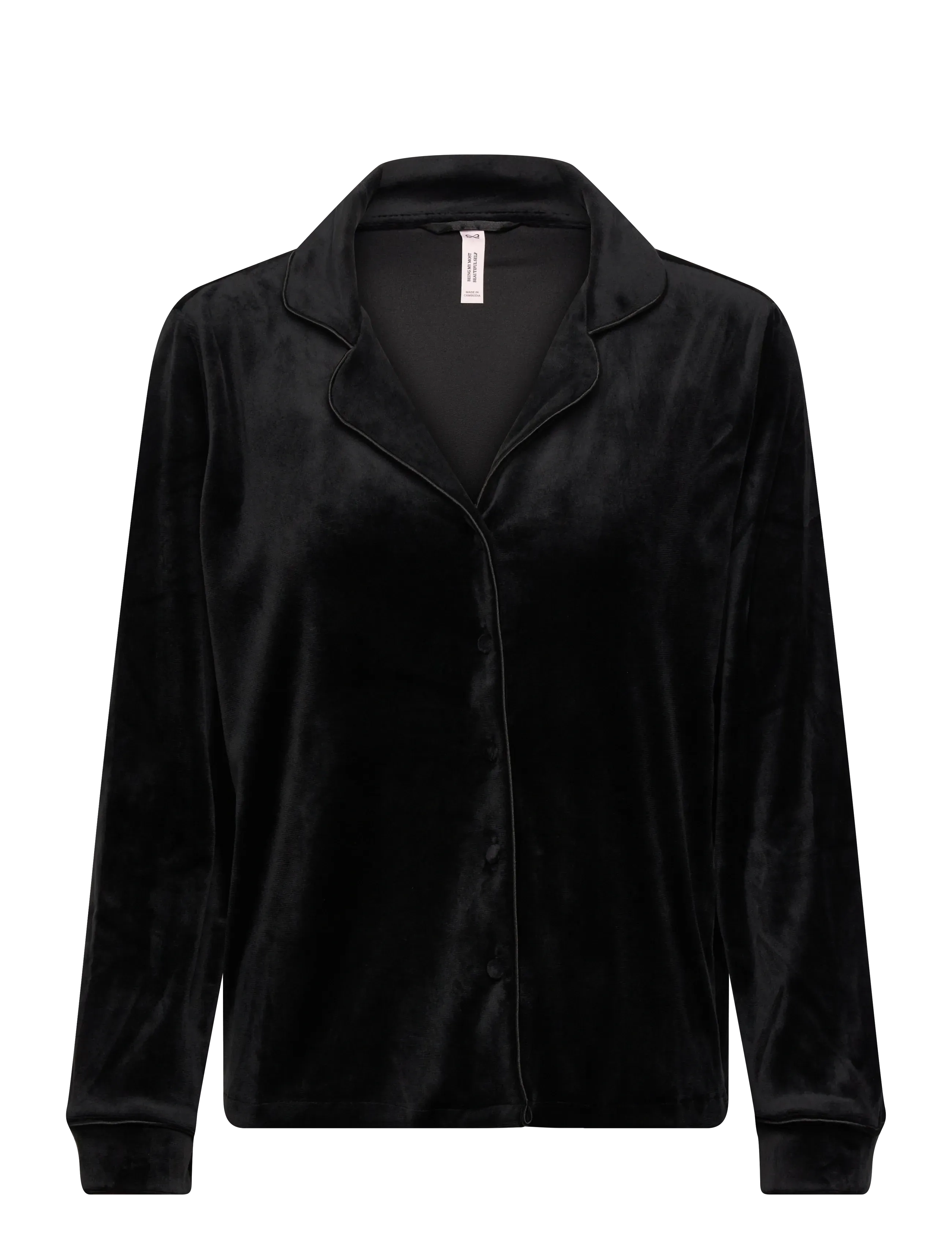Hunkemöller JACKET LS VELOURS PIPING - Lingerie - BLACK / black