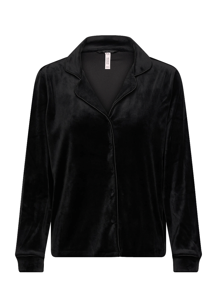 Hunkemöller - JACKET LS VELOURS PIPING - oberteile - black - 1