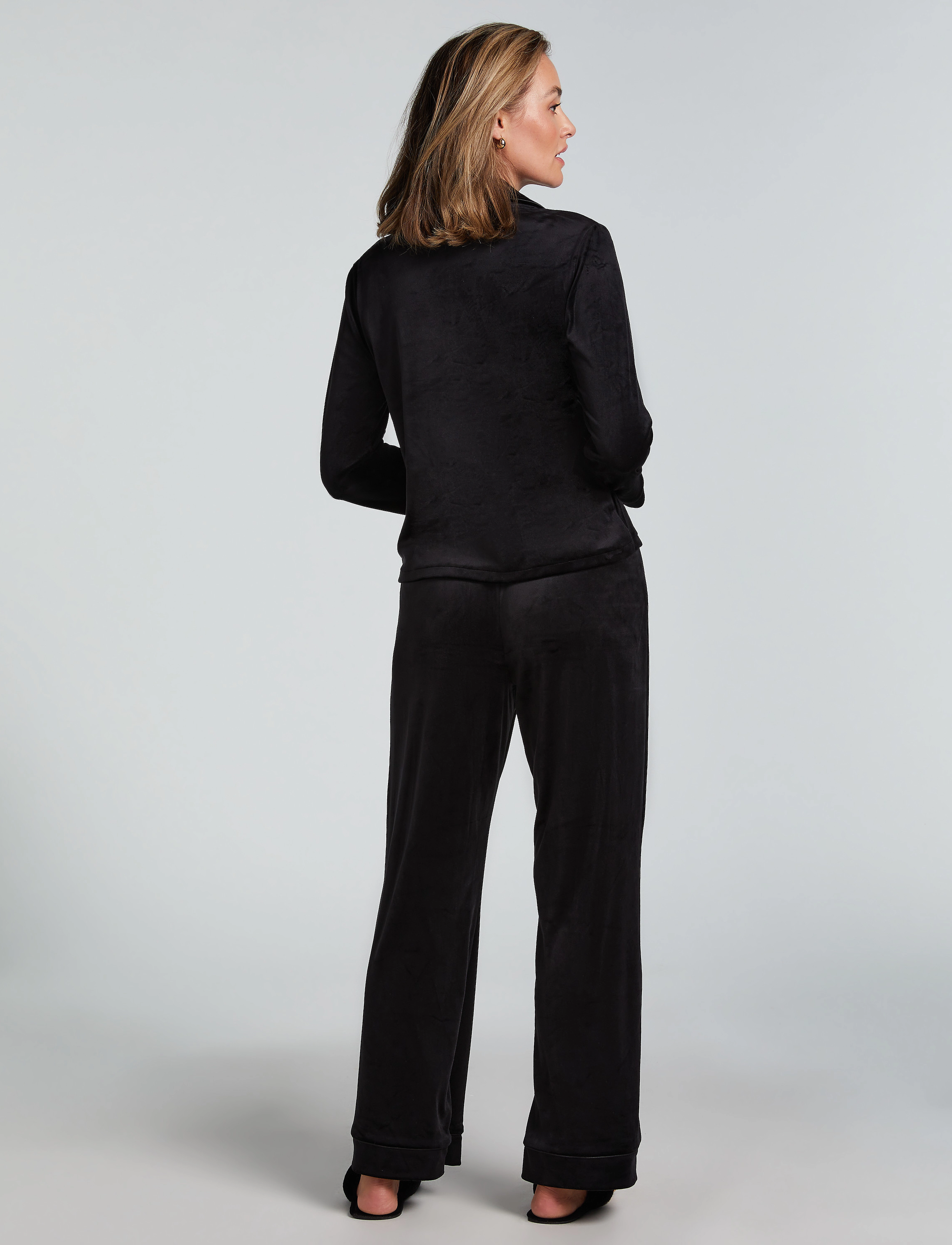 Hunkemöller - JACKET LS VELOURS PIPING - oberteile - black - 5