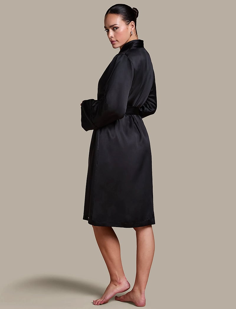 Hunkemöller - ROBE LONG SATIN FLEECE - bademäntel - black - 4