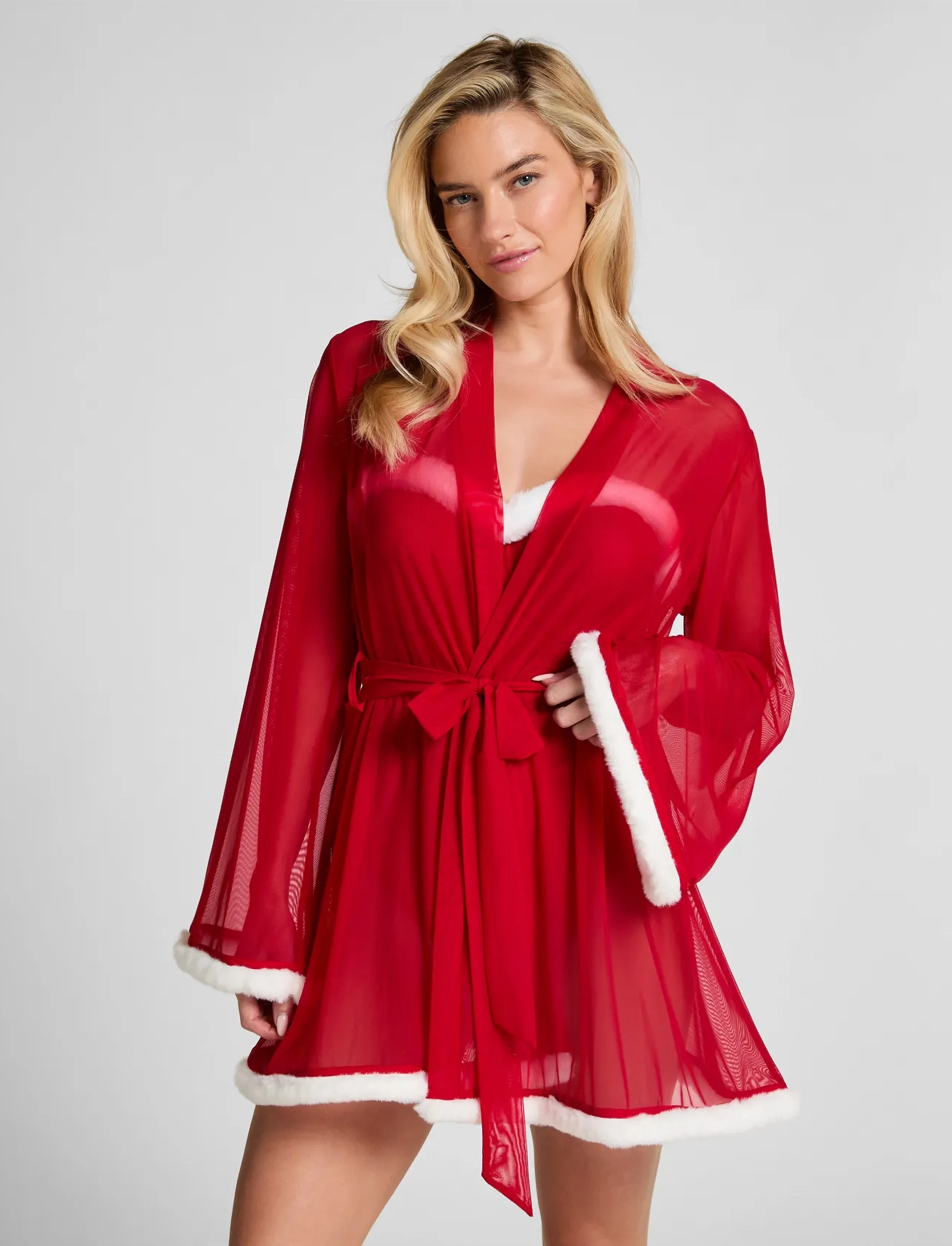 Hunkemöller KIMONO MESH SANTA - Nachtwäsche - TANGO RED / red