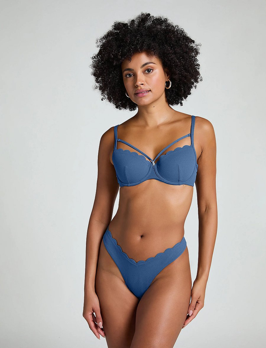 Hunkemöller - SCALLOP HIGH LEG R - brazilian bikinis - blue horizon - 0