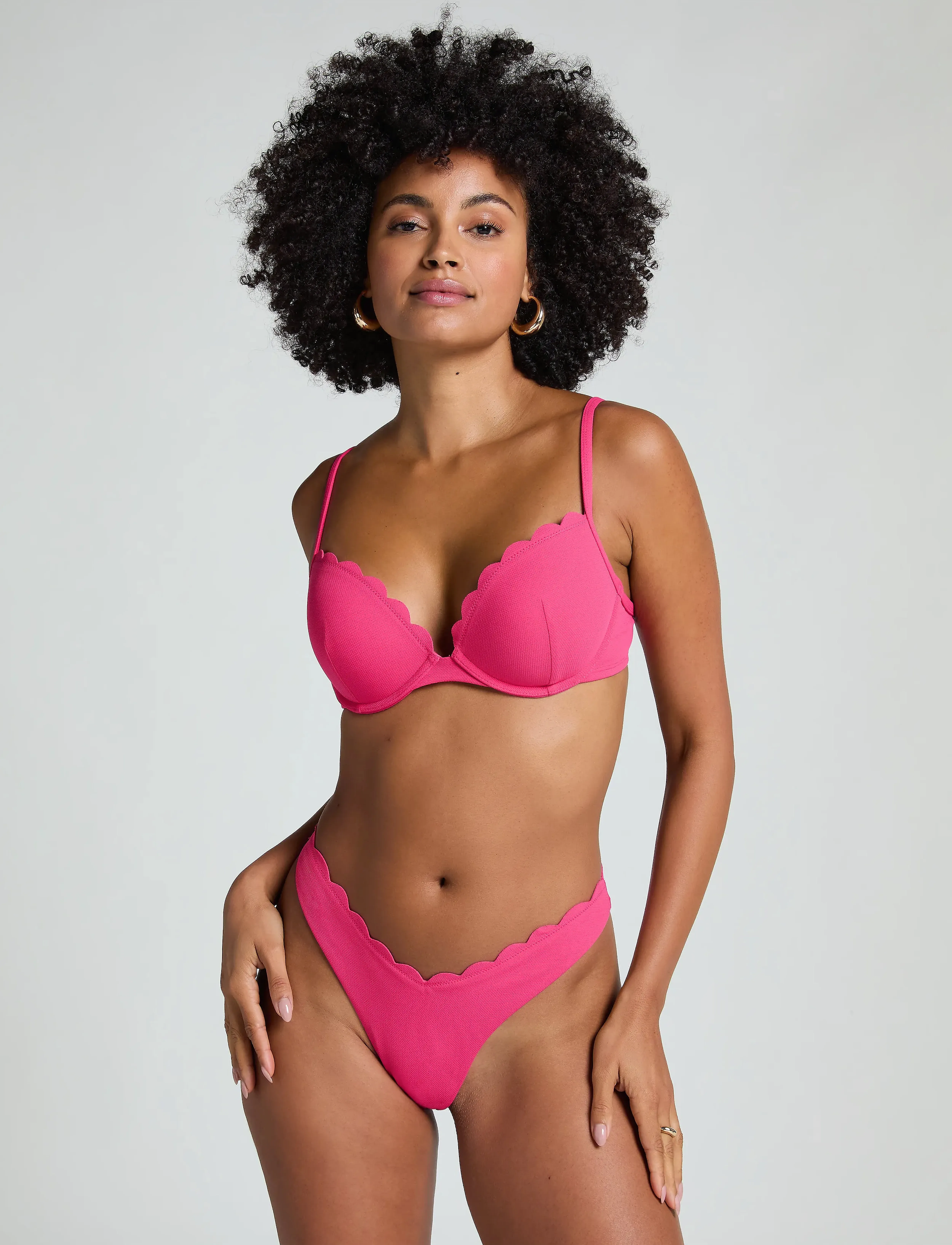 Hunkemöller SCALLOP HIGH LEG R - Badetøj - PINK / pink/rose