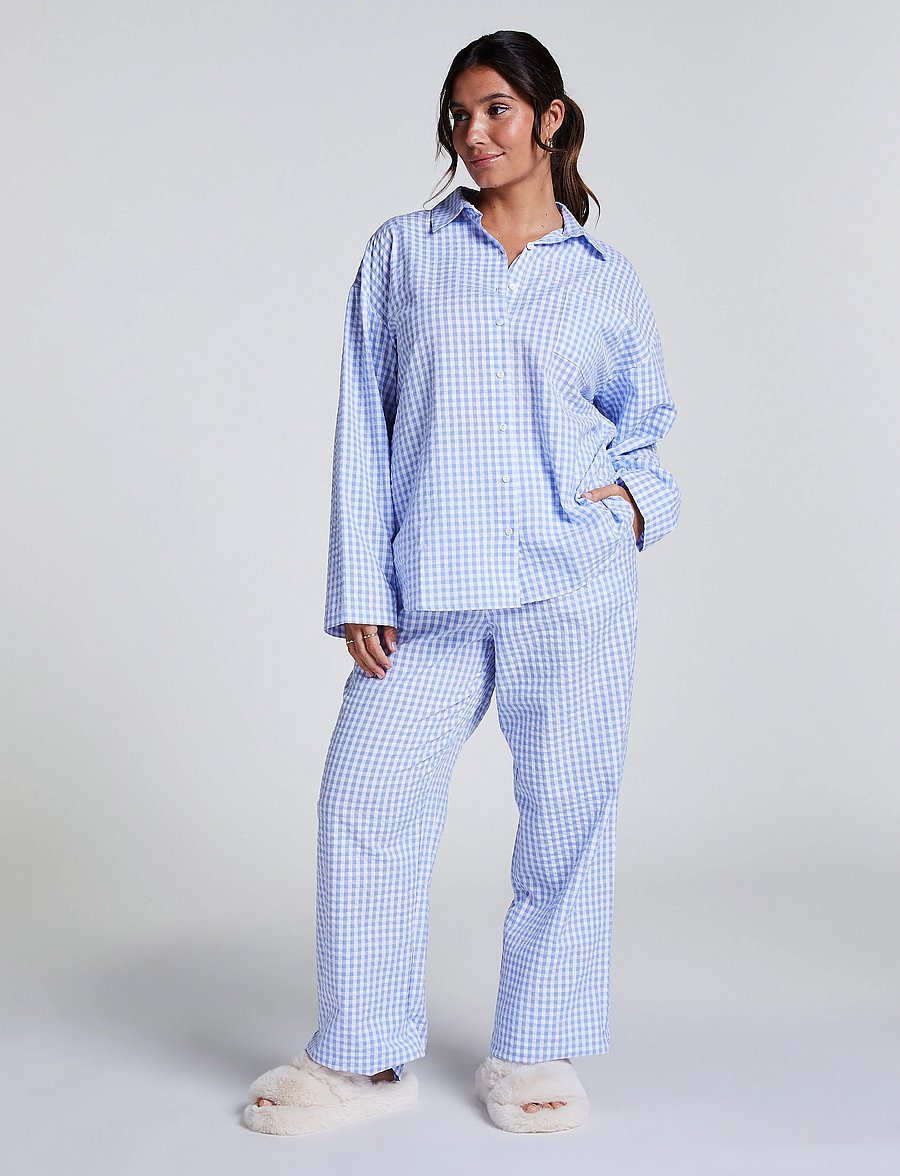 Hunkemöller - JACKET LS SEERSUCKER CHECK - Överdelar - hkm blue - 0