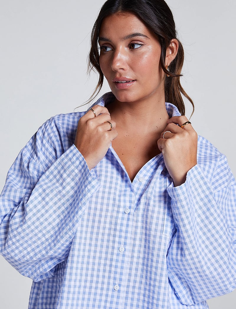 Hunkemöller - JACKET LS SEERSUCKER CHECK - alussärgid - hkm blue - 3