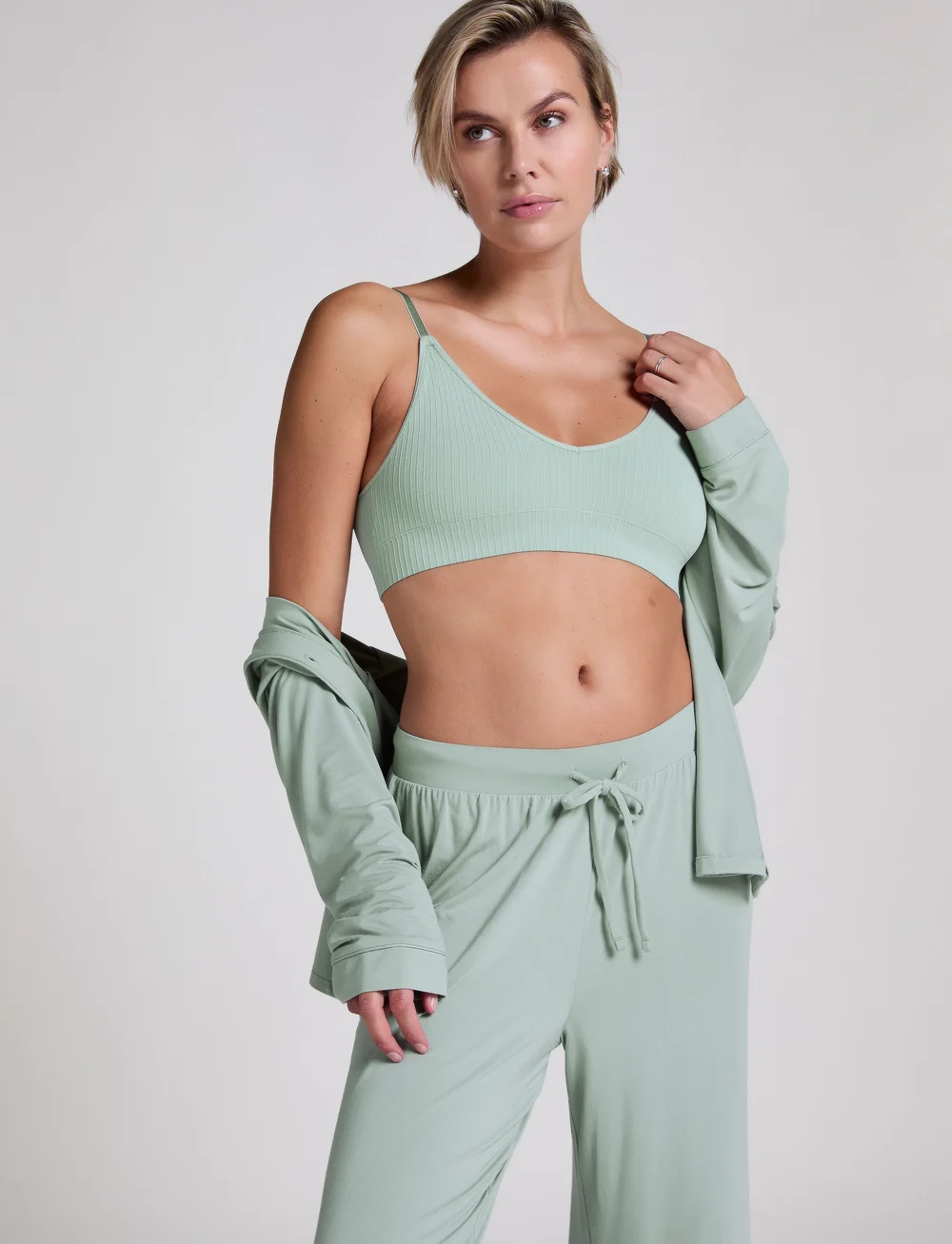 Hunkemöller - JACKET LS JERSEY ESSENTIAL - oberteile - iceberg green - 0
