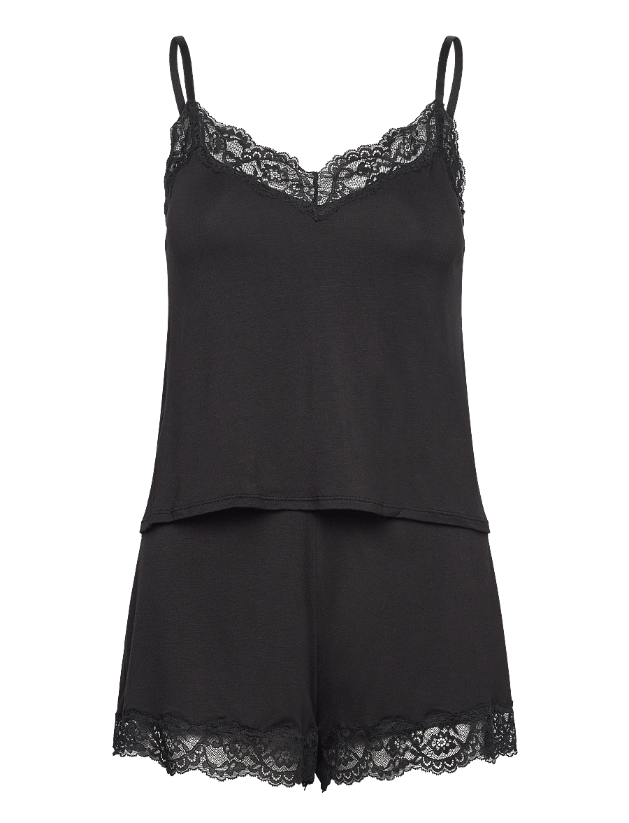 Hunkemöller - Pj Cami Jersey Lace Nana - pyjamas - black - 1