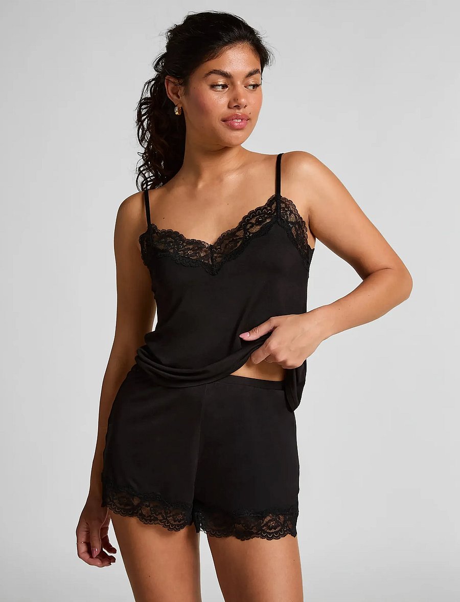 Hunkemöller - Pj Cami Jersey Lace Nana - pyjamas - black - 0