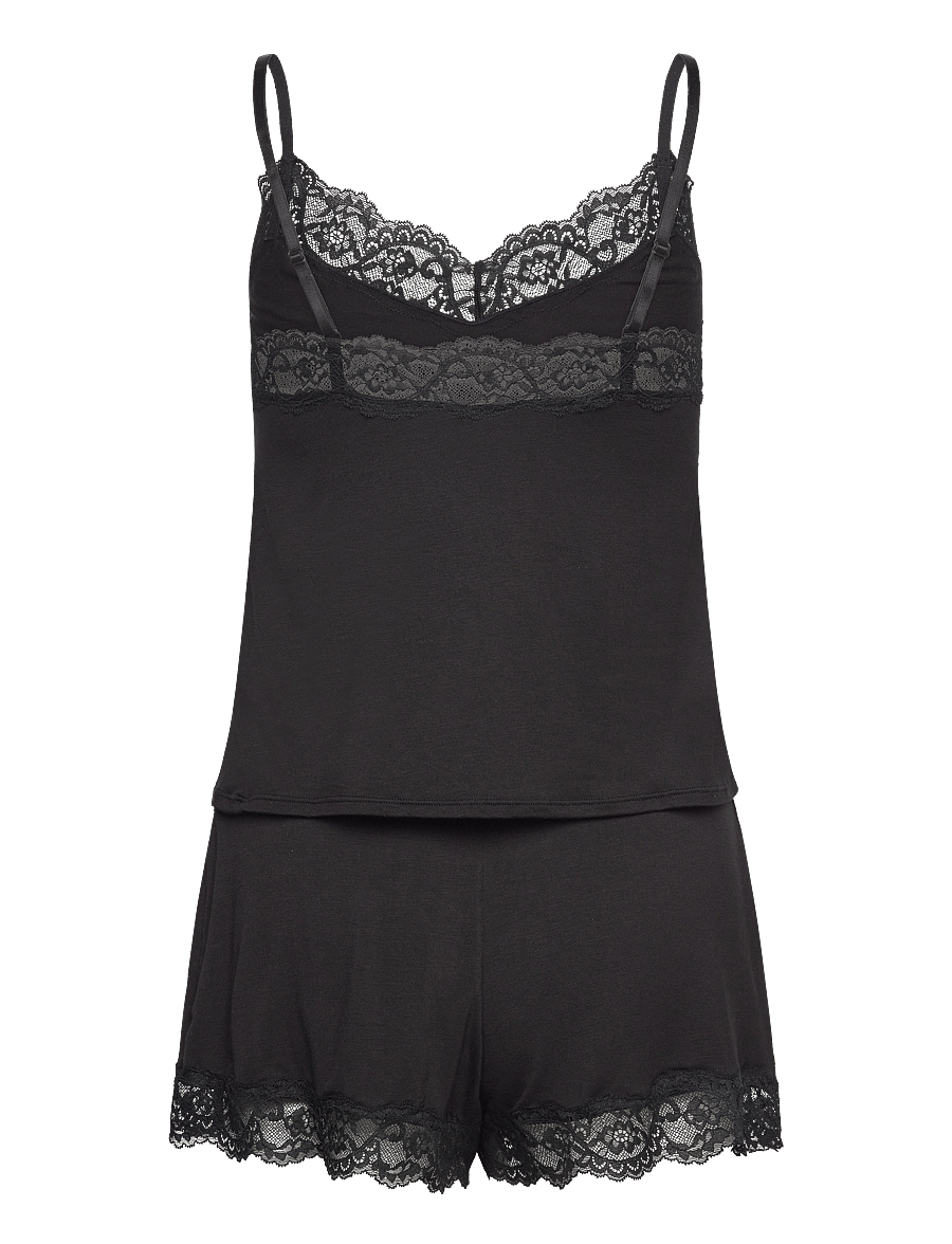 Hunkemöller - Pj Cami Jersey Lace Nana - pyjamas - black - 3