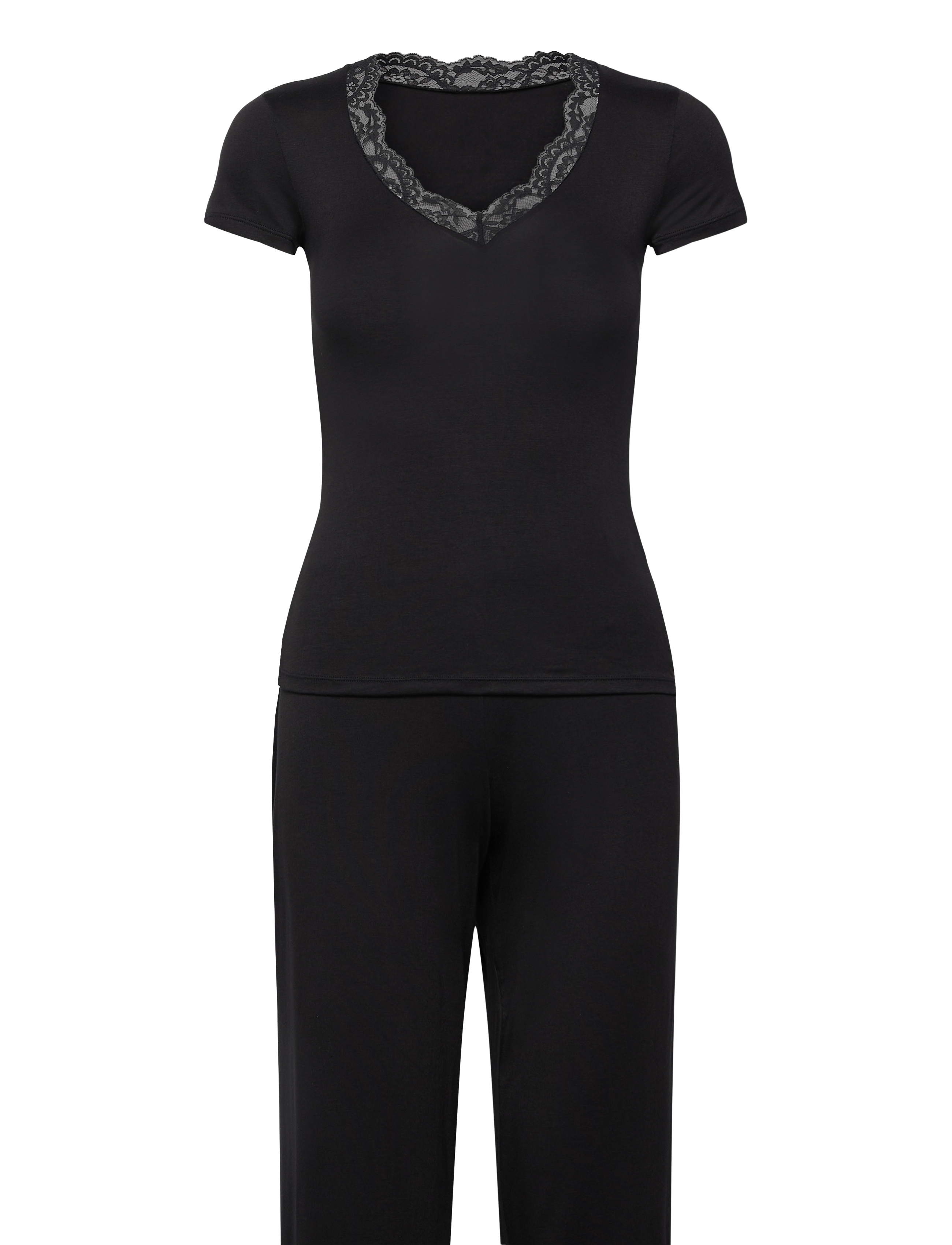 Hunkemöller - PJ SS JERSEY LACE NANNA - black - 1