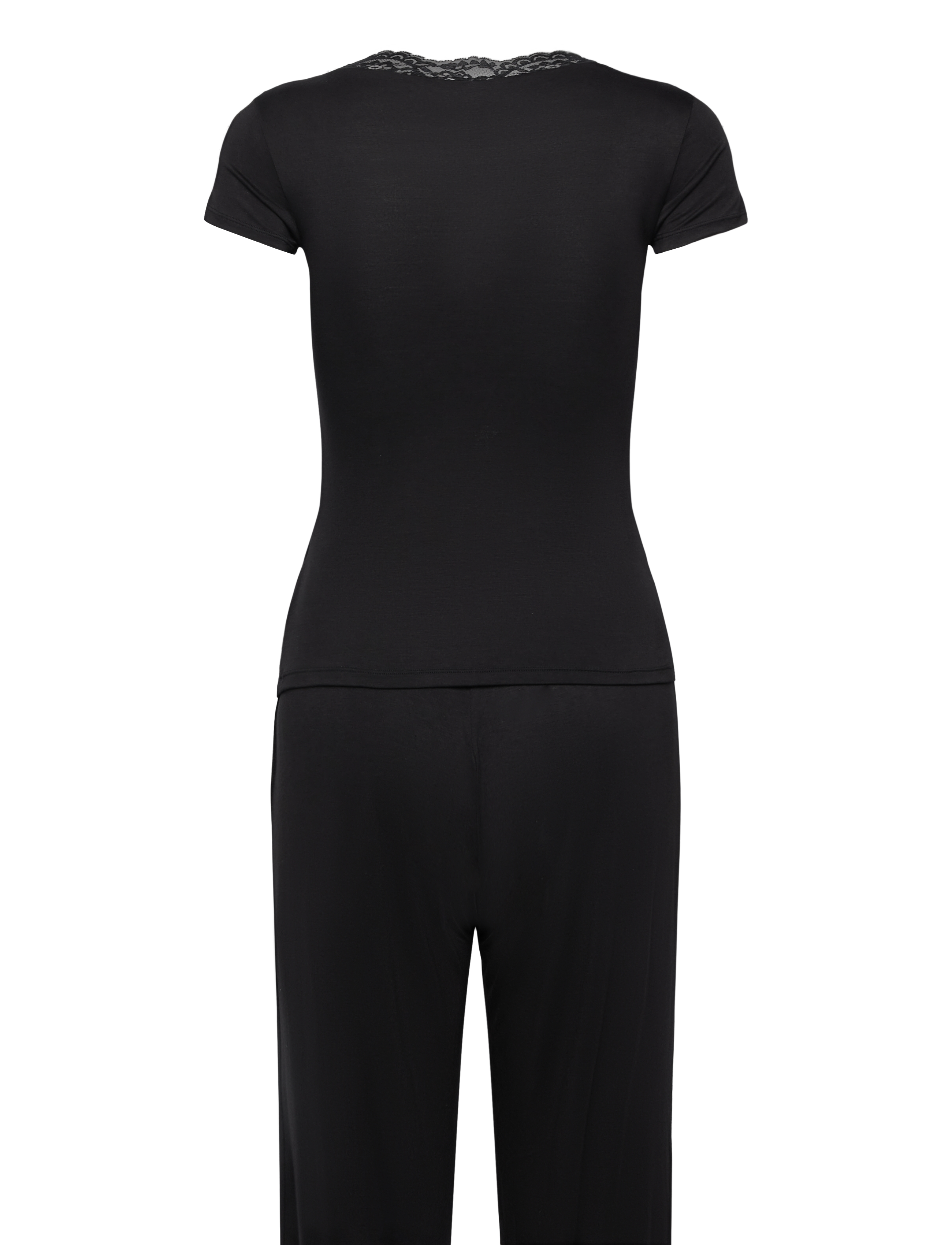 Hunkemöller - PJ SS JERSEY LACE NANNA - black - 2
