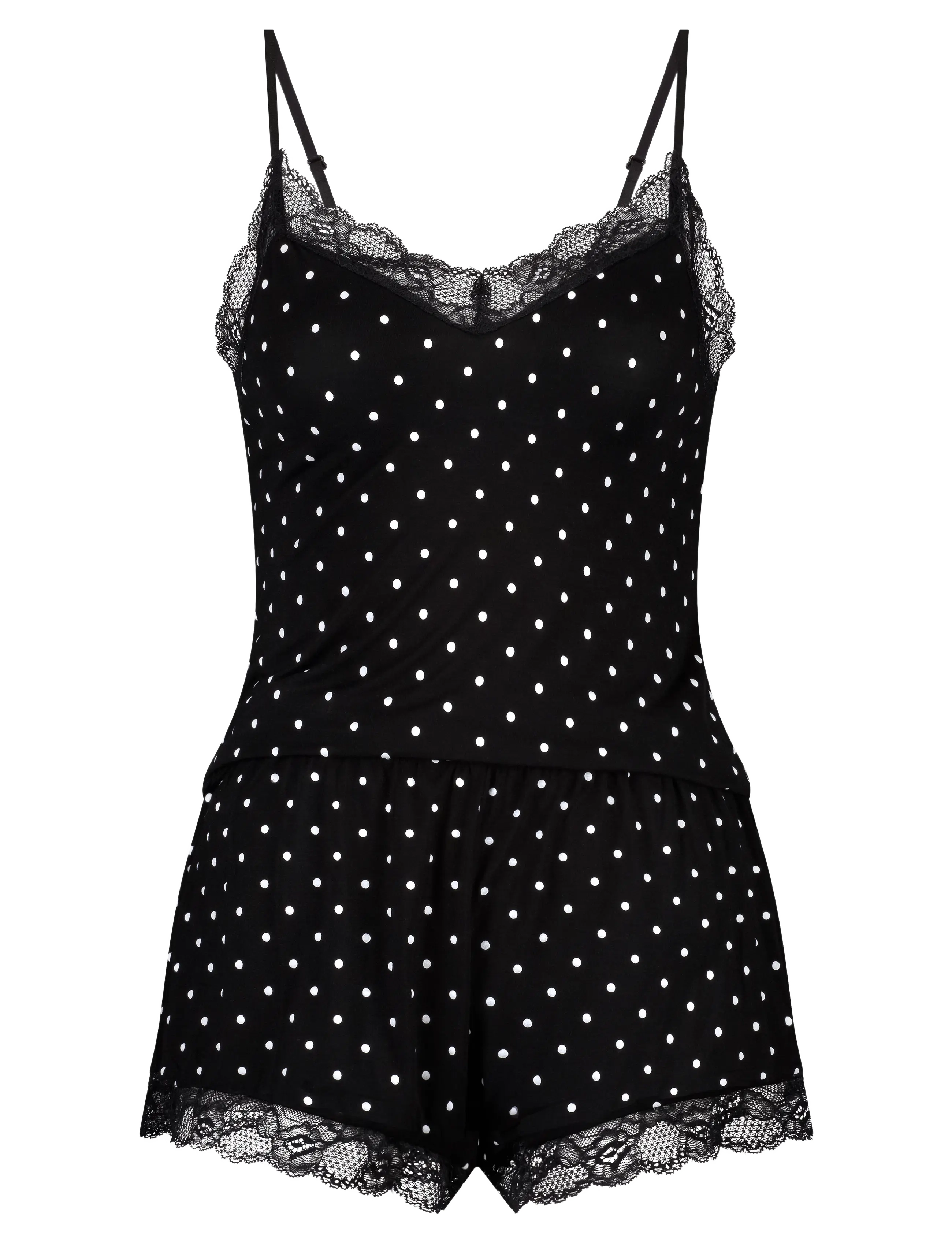 Hunkemöller PJ CAMI SHORT VISCOSE DOT - Nattøj & Loungewear - BLACK / black