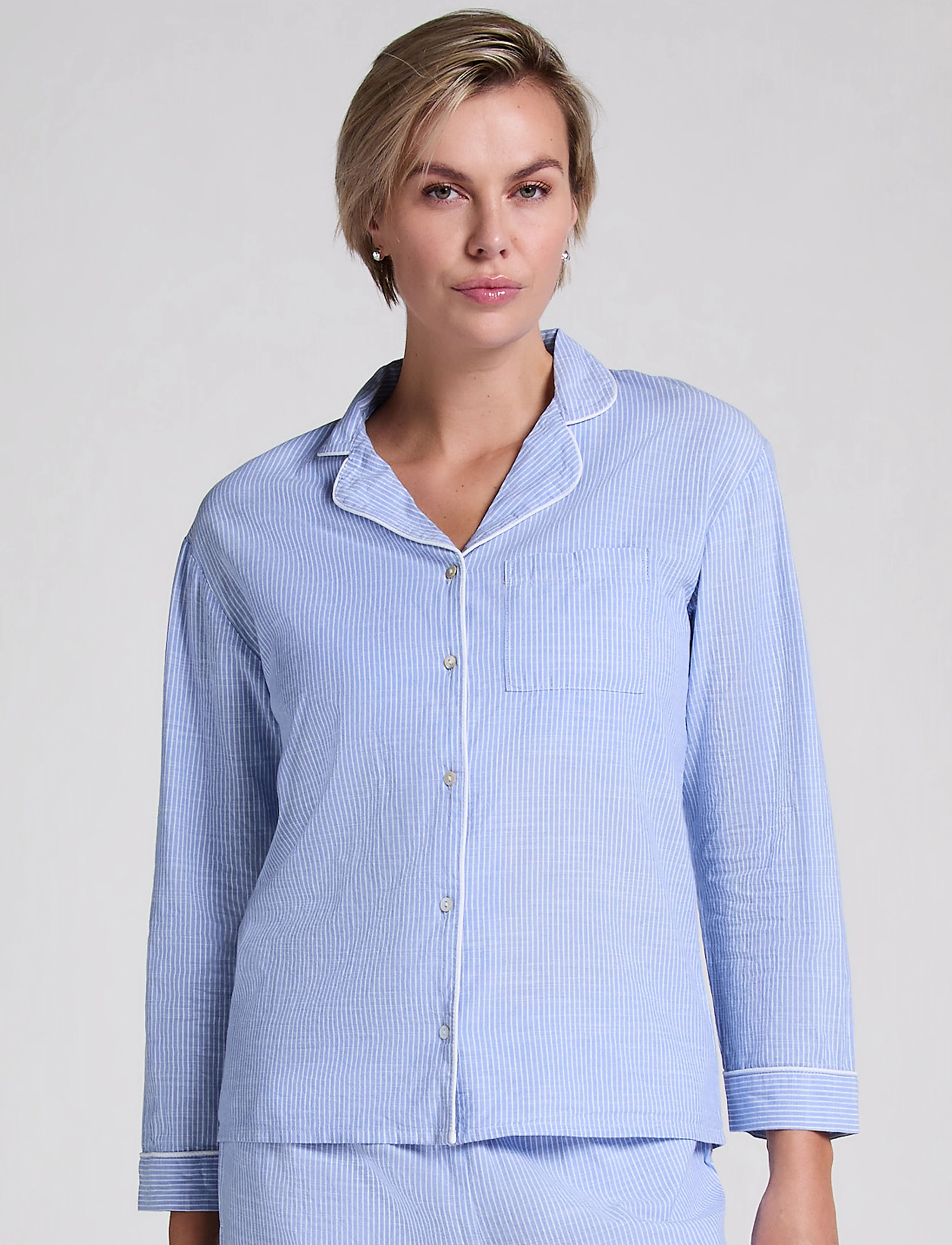 Hunkemöller JACKET LS COTTON STRIPE - Nachtwäsche - HKM BLUE / blue