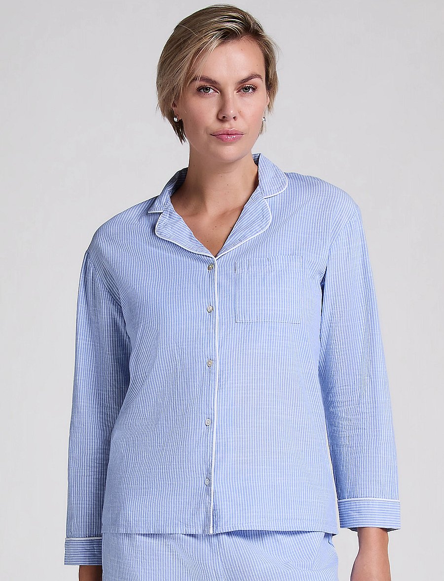 Hunkemöller - JACKET LS COTTON STRIPE - oberteile - hkm blue - 0
