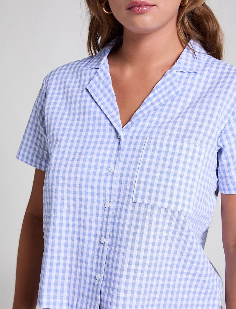 Hunkemöller - JACKET SS SEERSUCKER CHECK - oberteile - hkm blue - 0