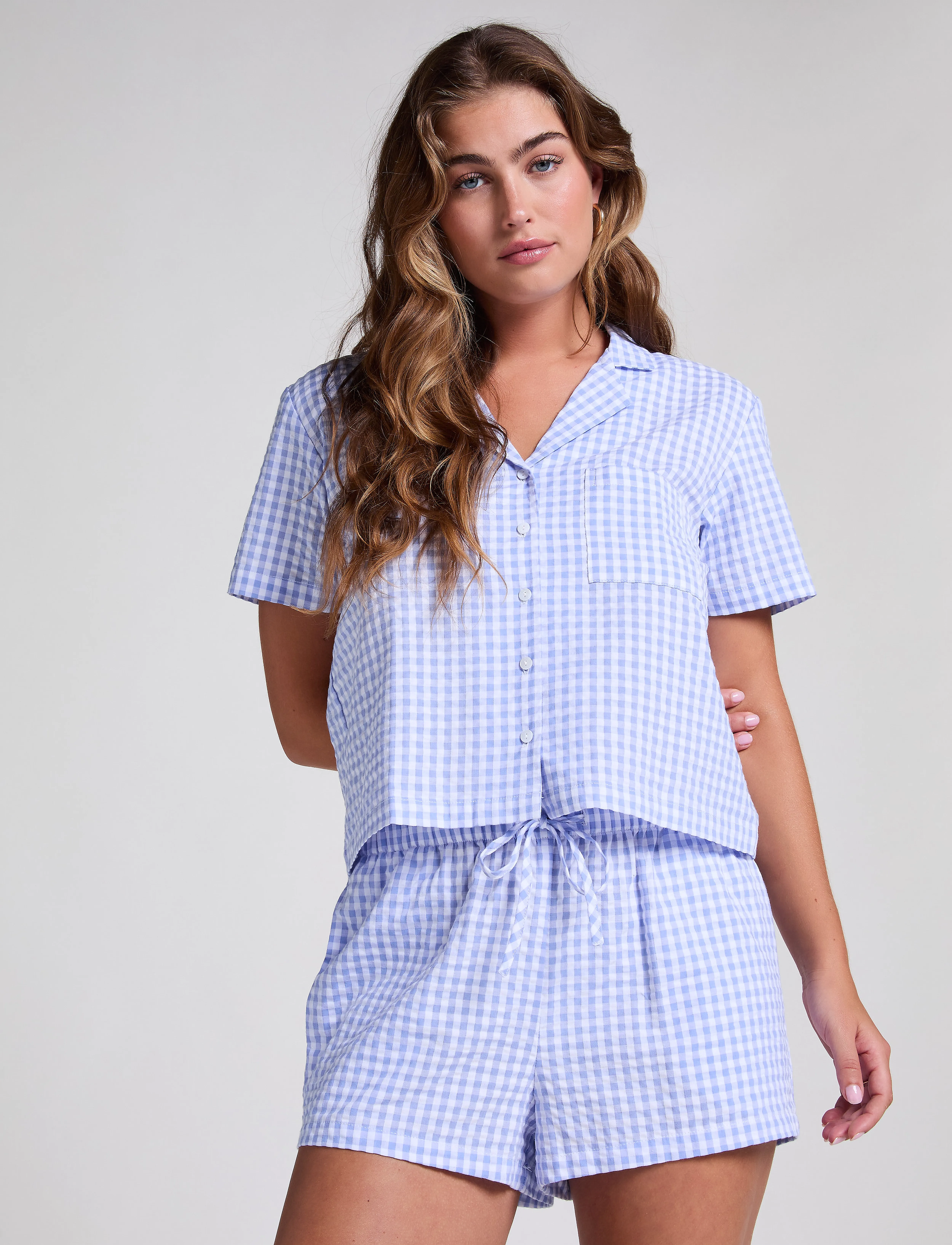 Hunkemöller - JACKET SS SEERSUCKER CHECK - hkm blue - 3