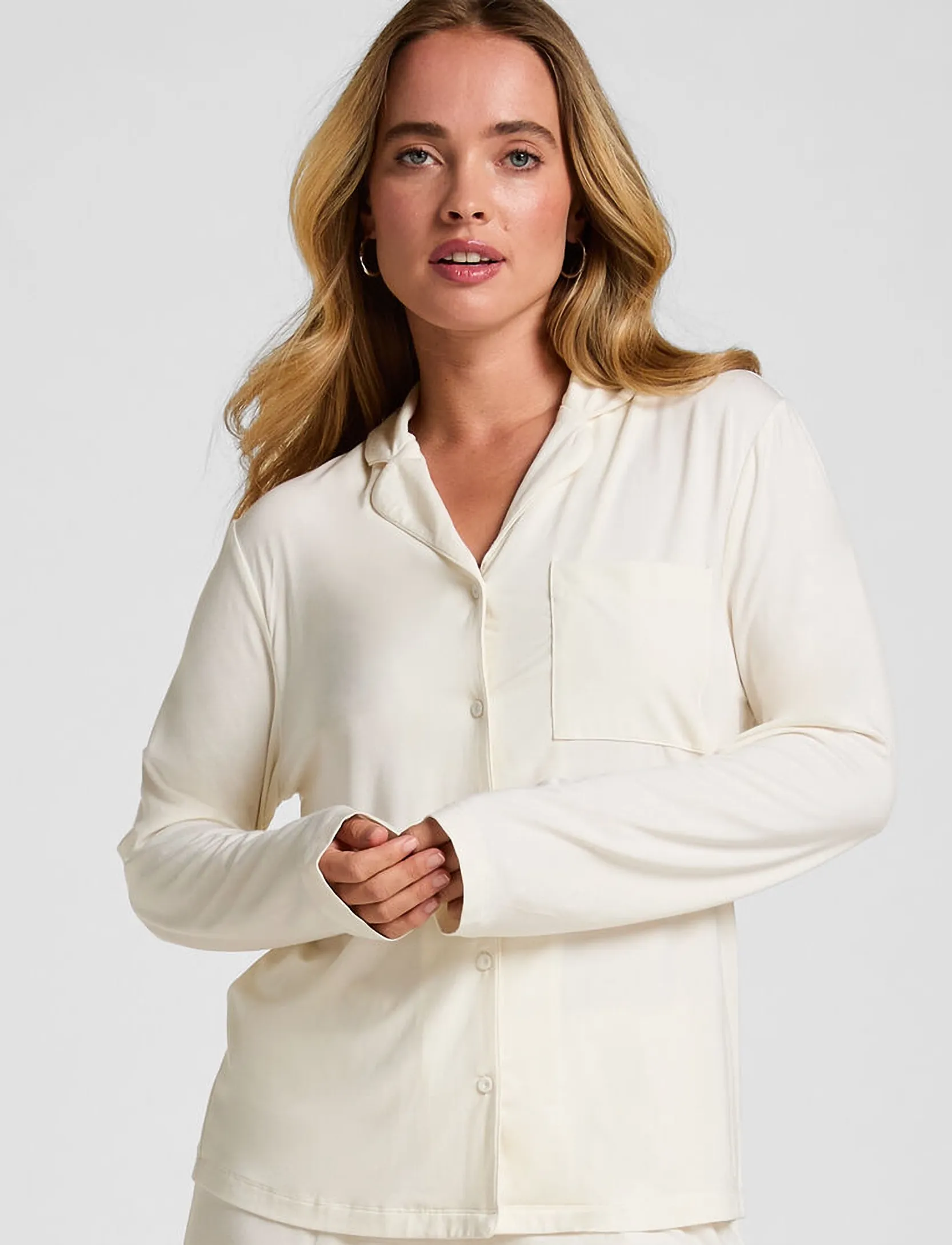 Hunkemöller JACKET LS JERSEY ESSENTIAL - Blusen & Hemden - WHISPER WHITE / cream