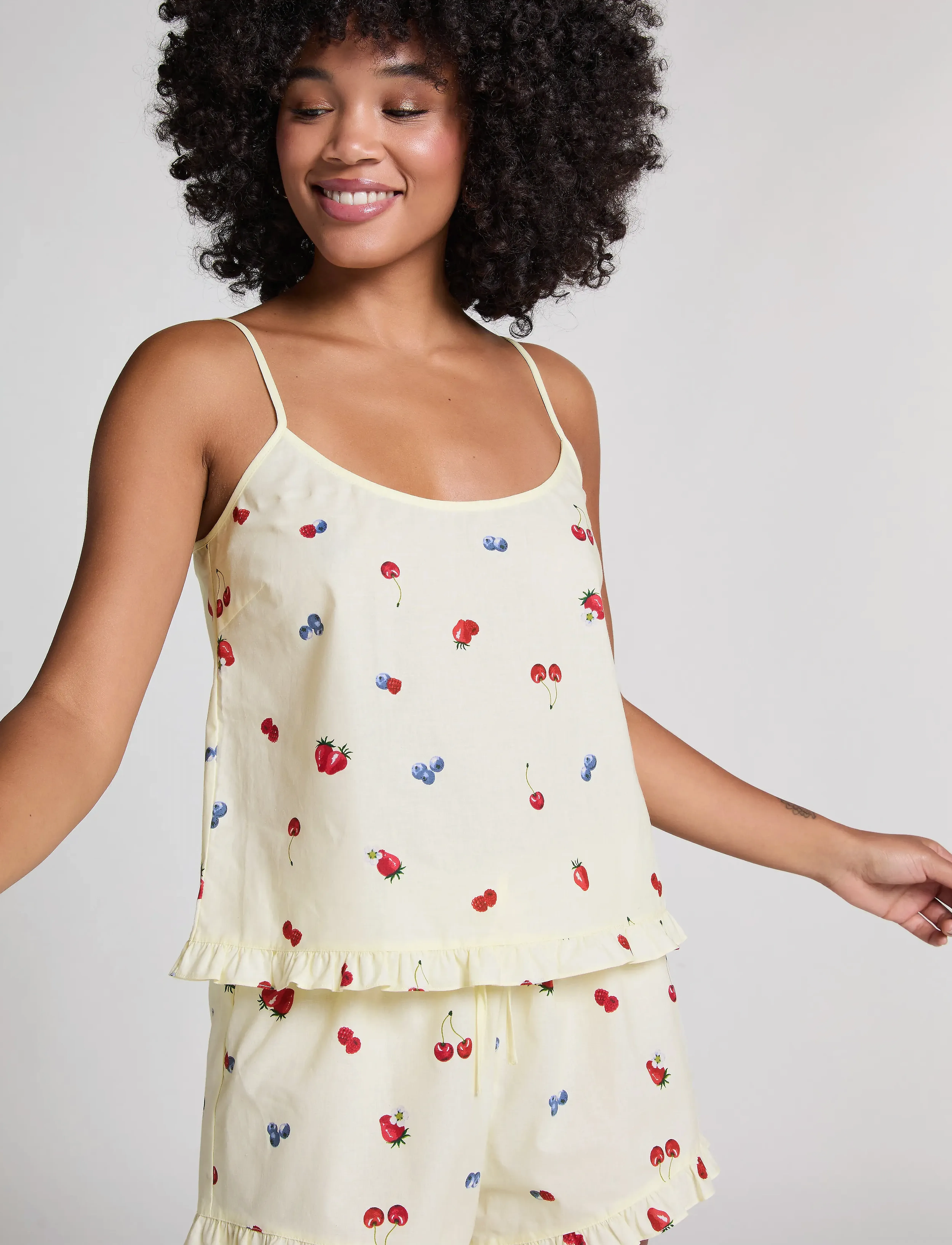 Hunkemöller CAMI WOVEN RUFFLE FRUIT - Nachtwäsche - HKM YELLOW / cream