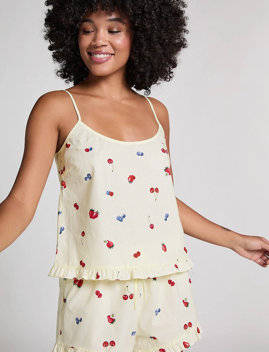 Hunkemöller - CAMI WOVEN RUFFLE FRUIT - oberteile - hkm yellow - 0