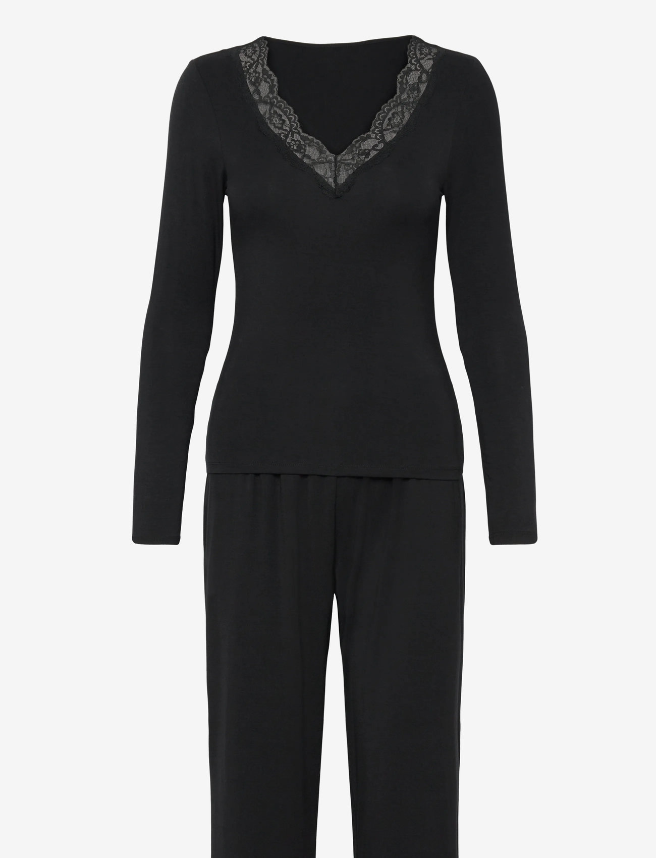 Hunkemöller - PJ LS JERSEY LACE NANA - pyjamas - black - 0