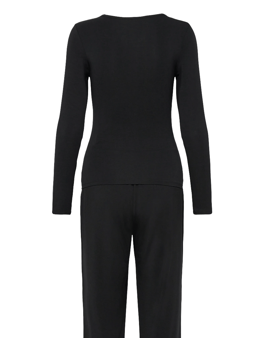 Hunkemöller - Pj Ls Jersey Modal Lace Nana - pysjamas - black - 1