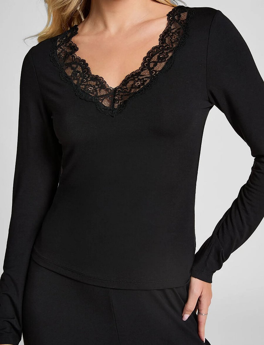 Hunkemöller - PJ LS JERSEY MODAL LACE NANA - pyjamas - black - 5