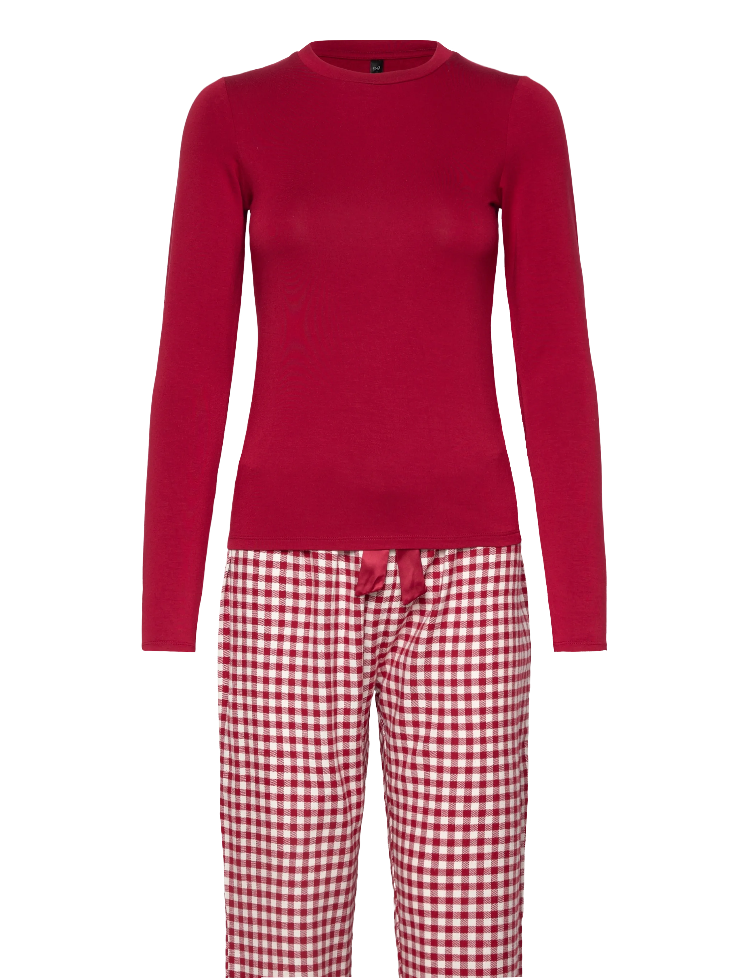 PJ SET LS TOP TWILL CHECK - RED DAHLIA