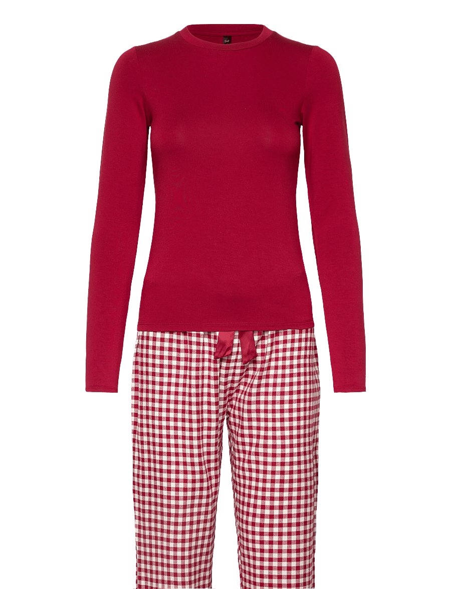Hunkemöller - PJ SET LS TOP TWILL CHECK - pyjamas - red dahlia - 0