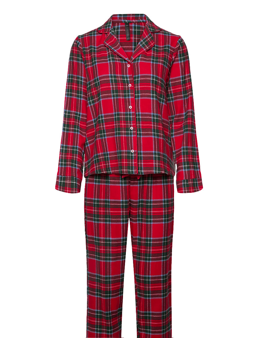 Hunkemöller - PJ LS FLANNEL TWILL CHECK - pyjamas - salsa - 0