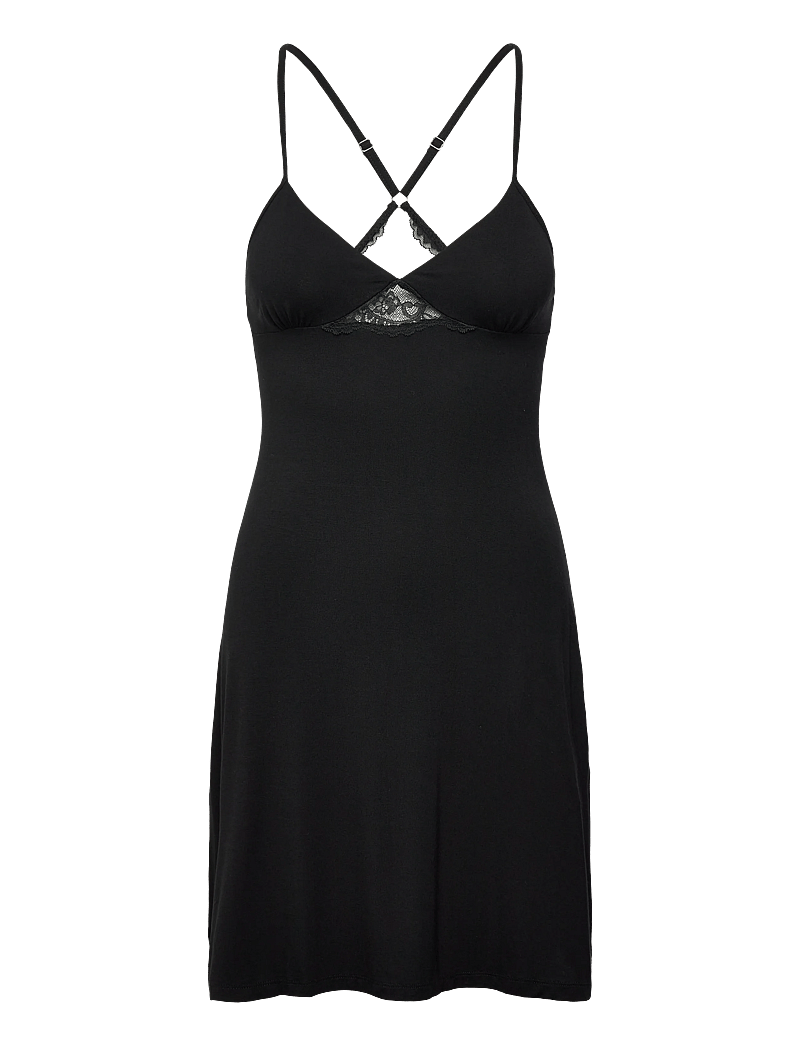 Hunkemöller - Sd Jersey Lace Back Detail - nachthemden - black - 0