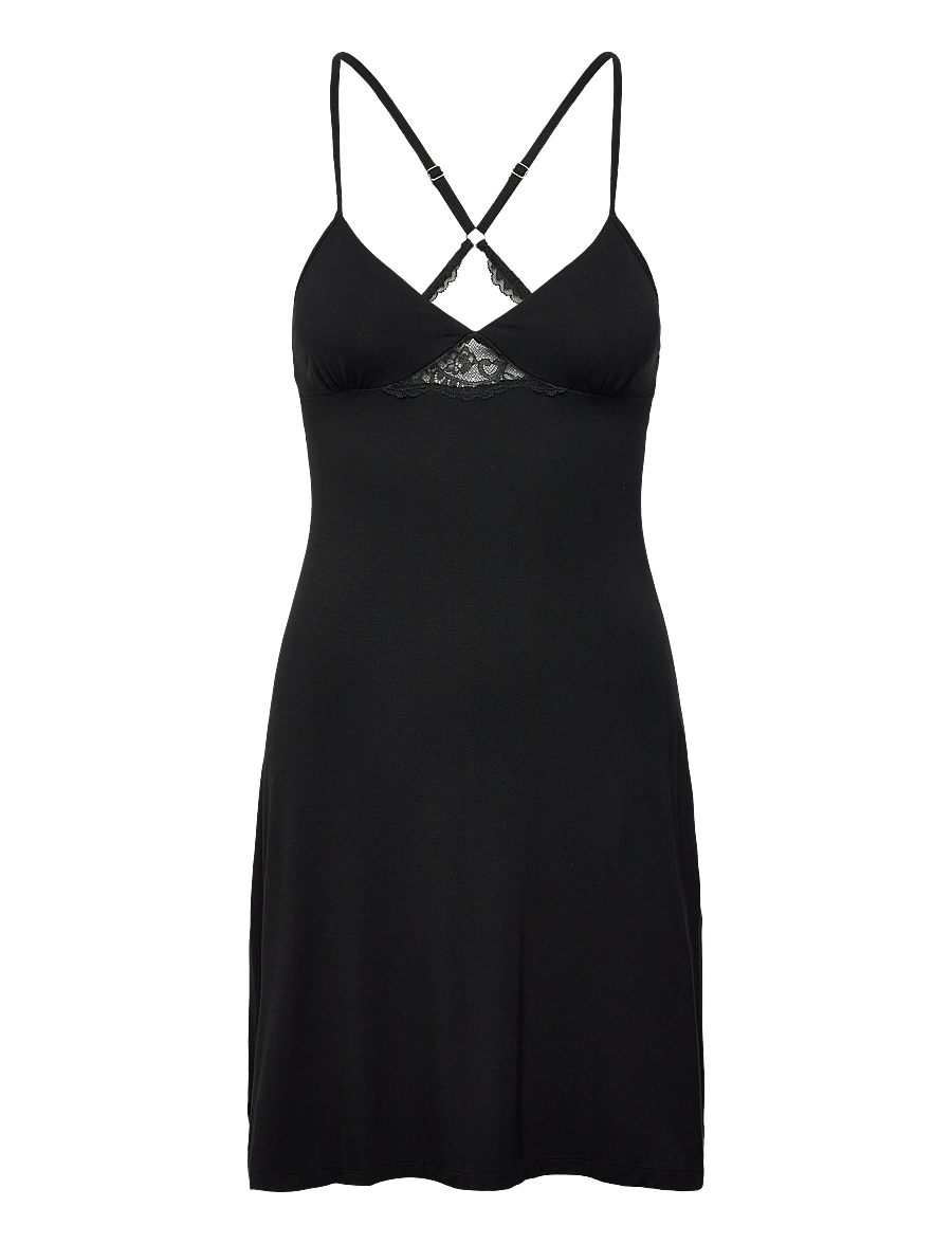 Hunkemöller - Sd Jersey Lace Back Detail - yöpaidat - black - 0