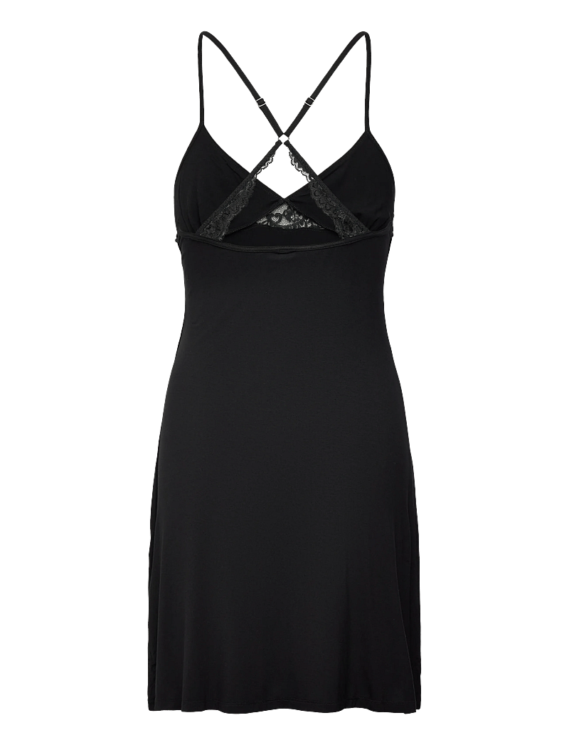 Hunkemöller - Sd Jersey Lace Back Detail - nachthemden - black - 1
