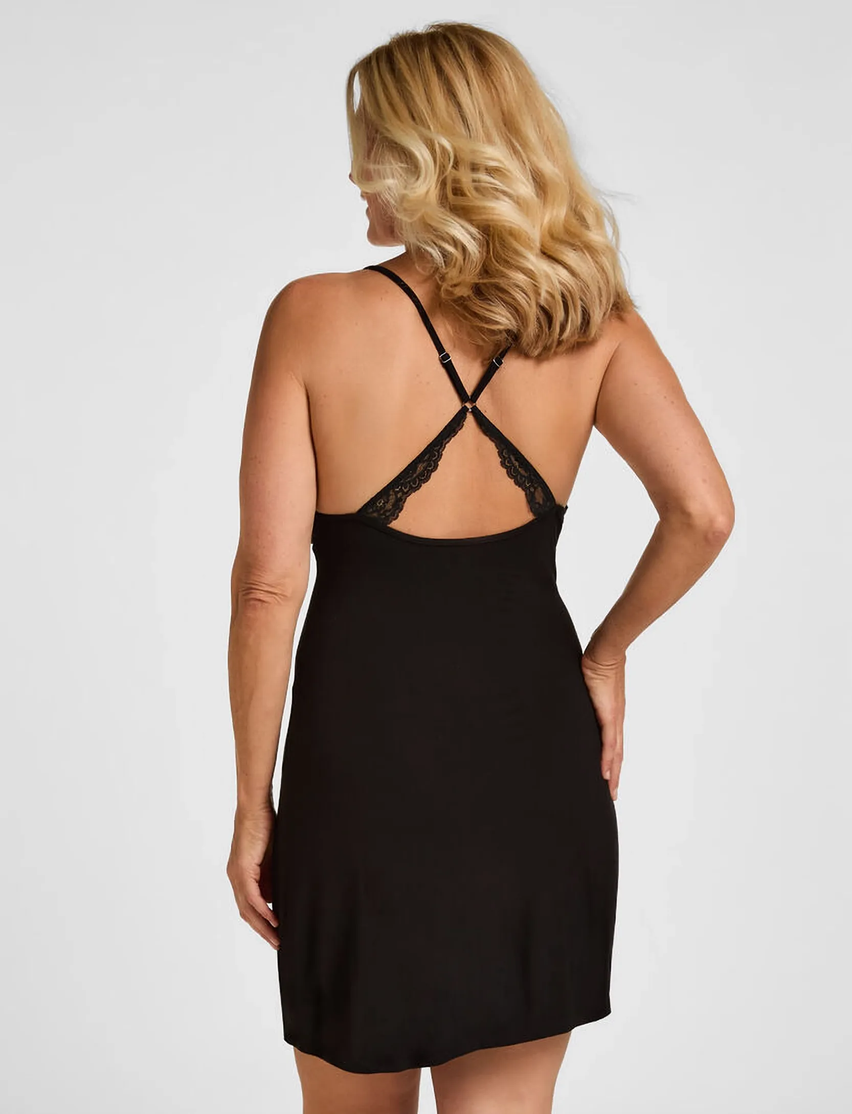 Hunkemöller - Sd Jersey Lace Back Detail - nattlinnen - black - 4