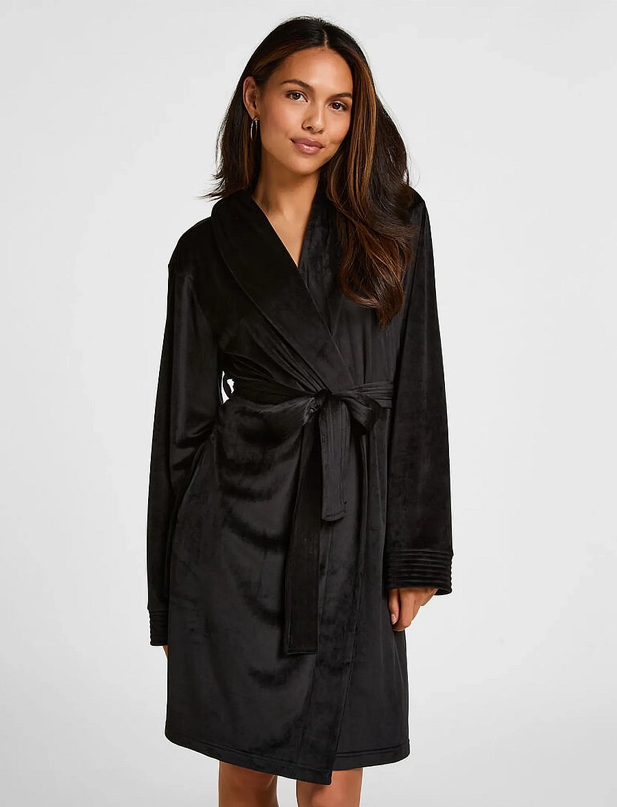Hunkemöller - Robe Short Velours Quilt - morgonrockar - caviar - 0