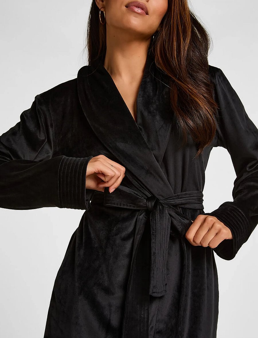 Hunkemöller - Robe Short Velours Quilt - morgonrockar - caviar - 3