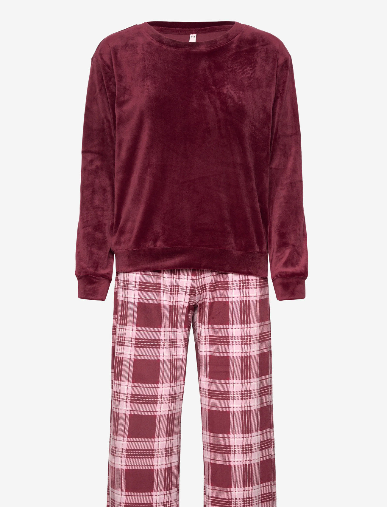 Hunkemöller - PJ SET LS VELOURS CHECK - geburtstagsgeschenke - tawny port - 0