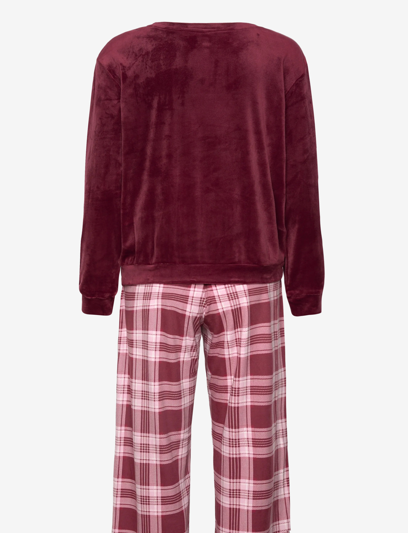 Hunkemöller - PJ SET LS VELOURS CHECK - geburtstagsgeschenke - tawny port - 1