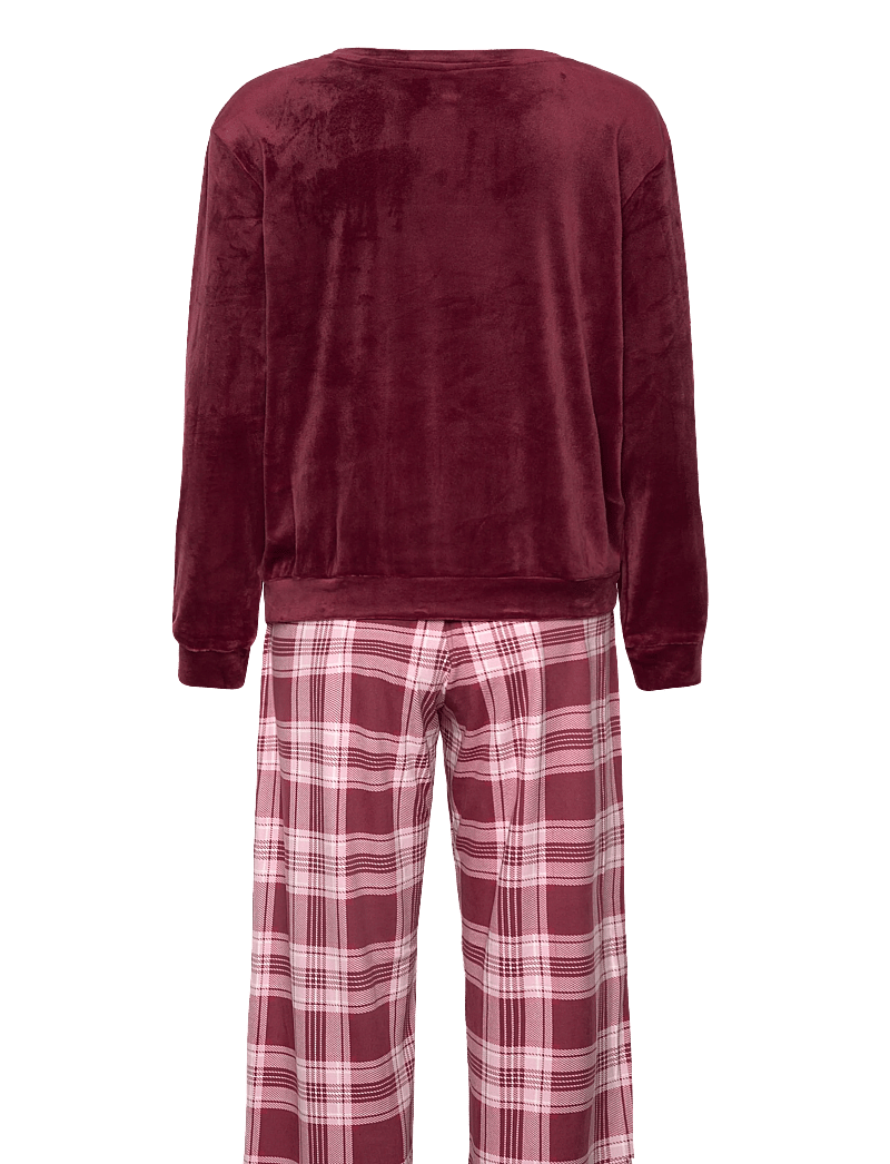 Hunkemöller - PJ SET LS VELOURS CHECK - pyjamas - tawny port - 1