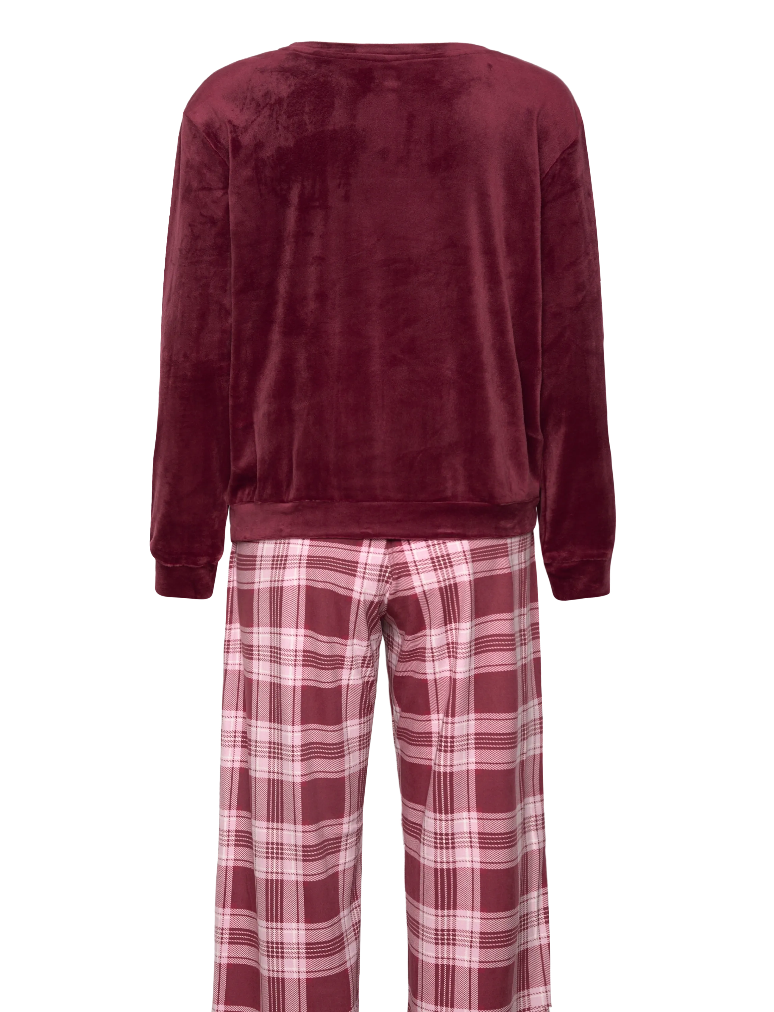 Hunkemöller - PJ SET LS VELOURS CHECK - piżamy - tawny port - 1
