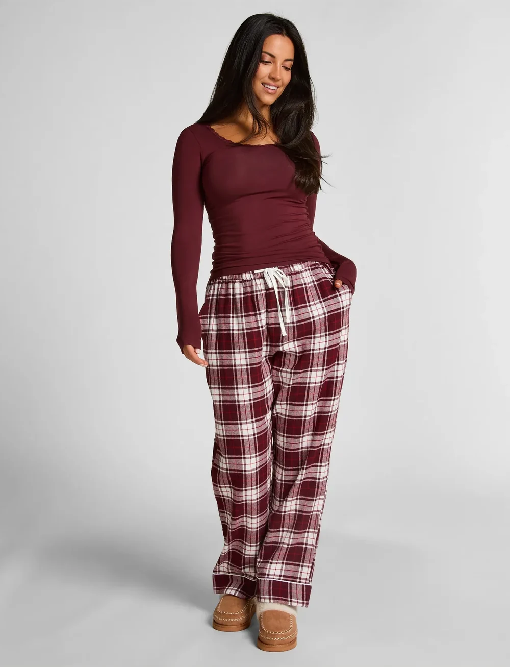 Hunkemöller - Longsleeved Jersey Pyjama Top - julepyjamas - windsor wine - 4