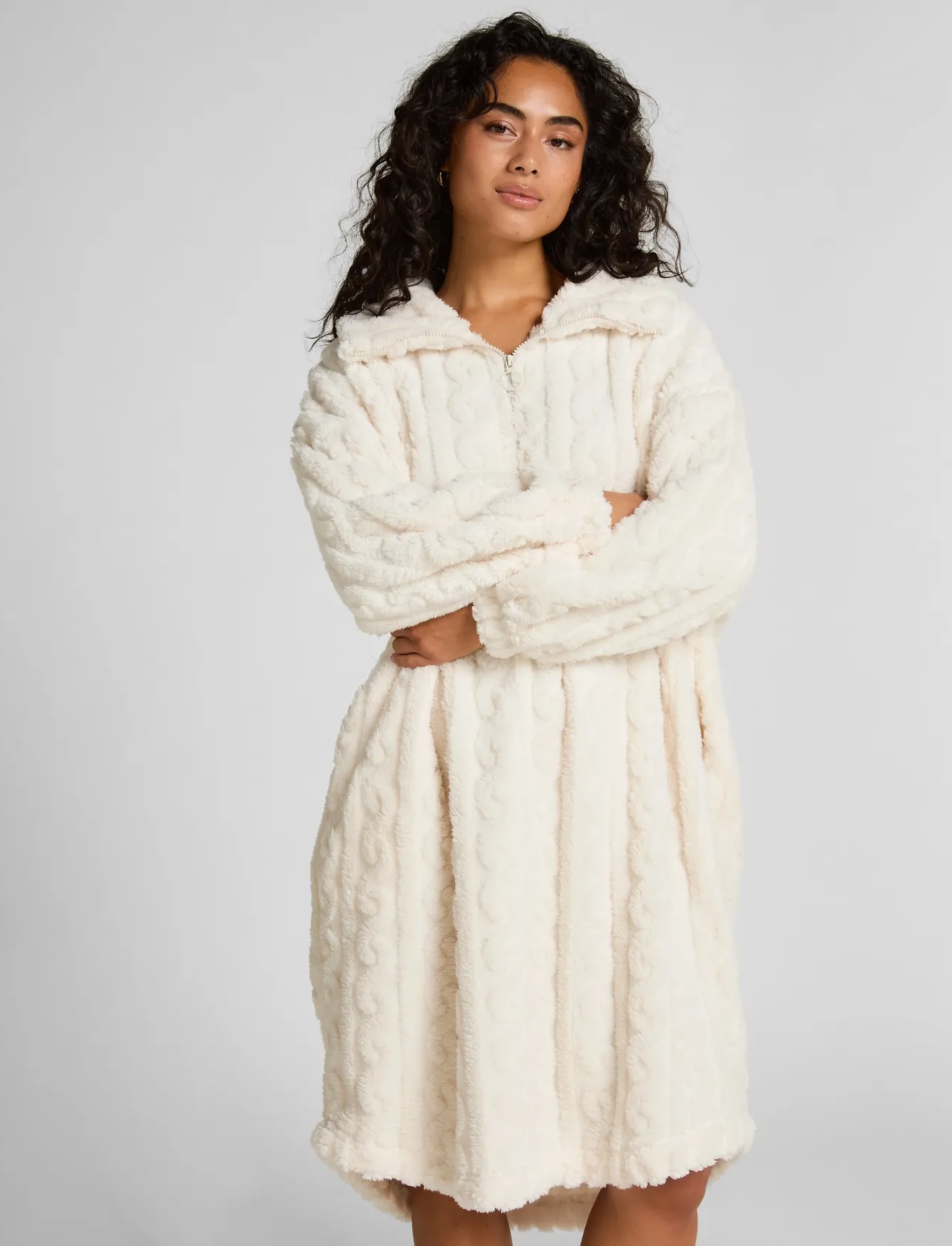 Hunkemöller - Poncho Cable Fleece - gardenia - 0
